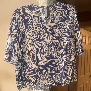 Floral Blue and White Women's Top